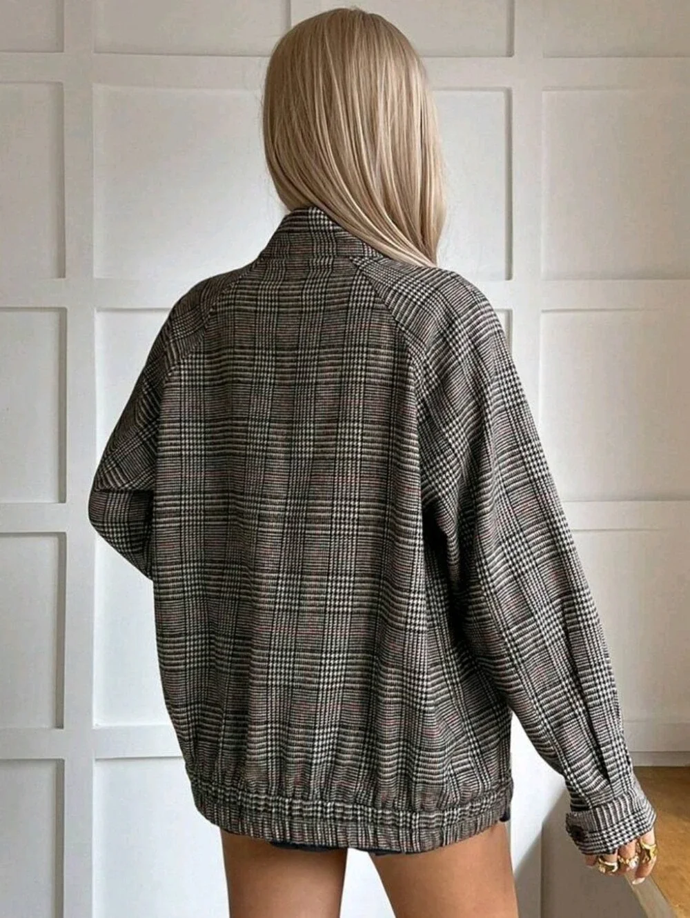 Women's Plaid Zipper Casual Versatile Daily Travel Long Sleeve Jacket